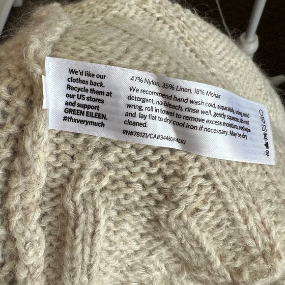 Eileen Fisher Cream Cardigan Linen Mohair Blend Open Front Knit Sweater Large - Picture 5 of 7